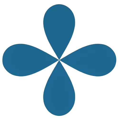 Blue flower in front of white background