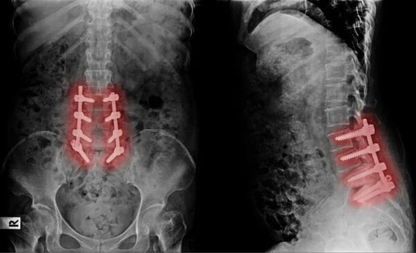X-ray images of a failed back surgery procedure