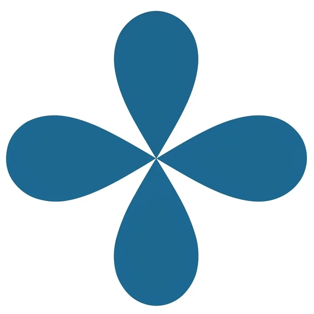 Illustration of a blue flower aginst a white backgorund