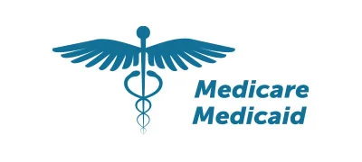 Medicare and Medicaid official logo in blue and white